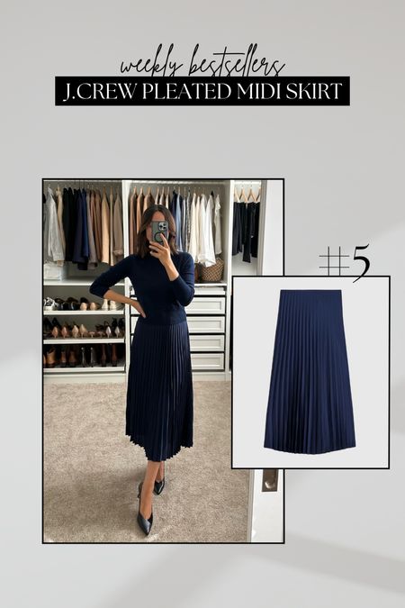 #5 bestseller - jcrew pleated midi skirt 

- Jcrew pleated midi skirt - color navy, runs large! Wearing xs but should have gotten an xxs 

Workwear / midi skirt / pleated skirt / navy skirt / monochrome / classic 

#LTKSeasonal #LTKworkwear