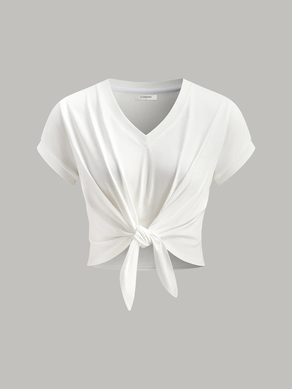 Knot Front V-Neck T-Shirt | Commense