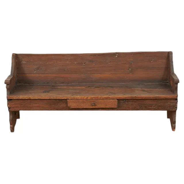 Antique Solid Wood Bench with Small Drawer | Chairish