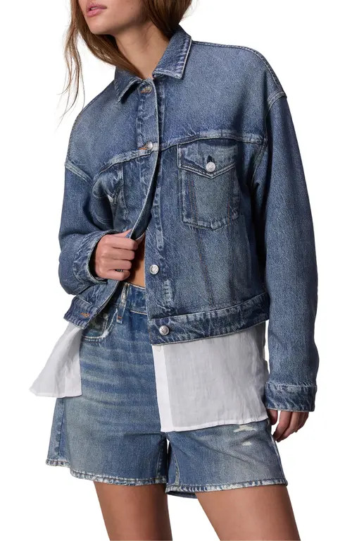 rag & bone Miramar Printed Denim Cotton Terry Trucker Jacket in Walker at Nordstrom, Size X-Large | Nordstrom