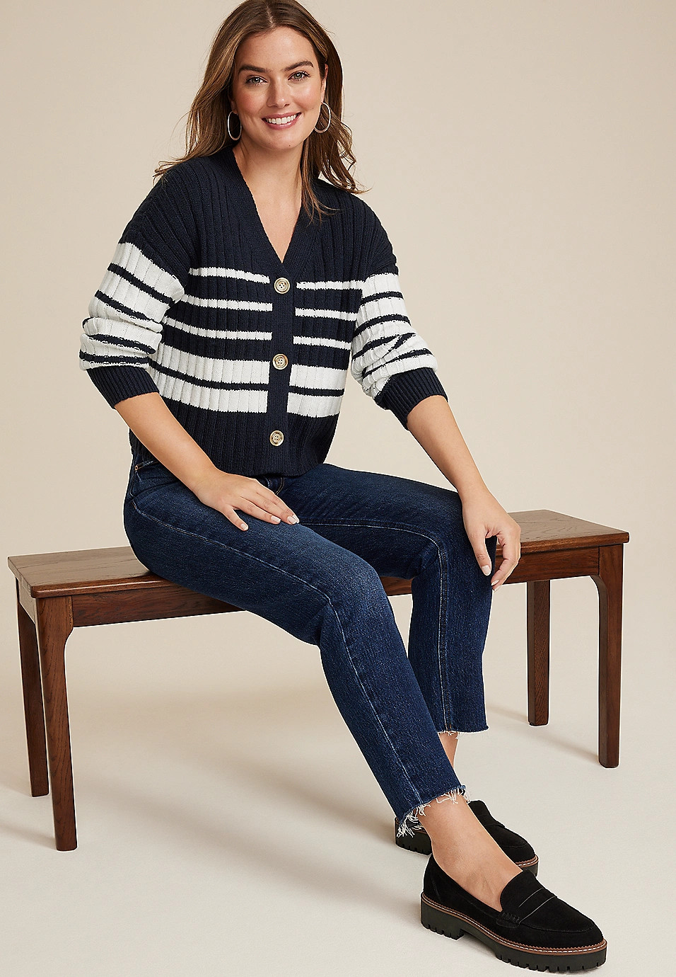 Striped Ribbed Cardigan | Maurices