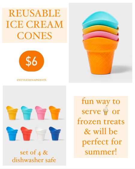 Reusable ice cream cones $6 at target. Bigger than I was expecting, but a fun way to serve ice cream this summer 

#LTKfindsunder50