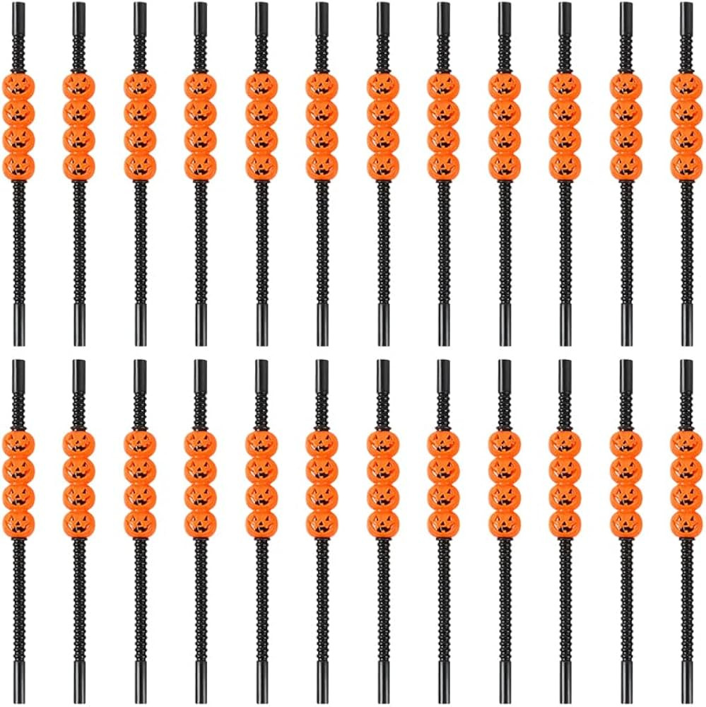 24 Pcs Halloween Pumpkin Straws Halloween Plastic Party Straws Novely Decorative Drinking Straws ... | Amazon (US)