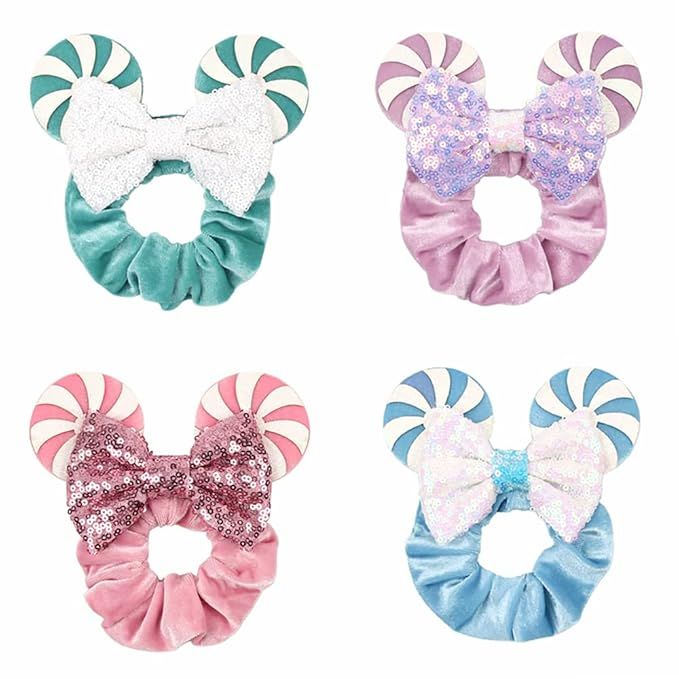 JIAHANG Velvet Mouse Ear Hair Scrunchies Dot Costume Sequins Bow Ponytail Holder Elastic Hair Tie... | Amazon (US)