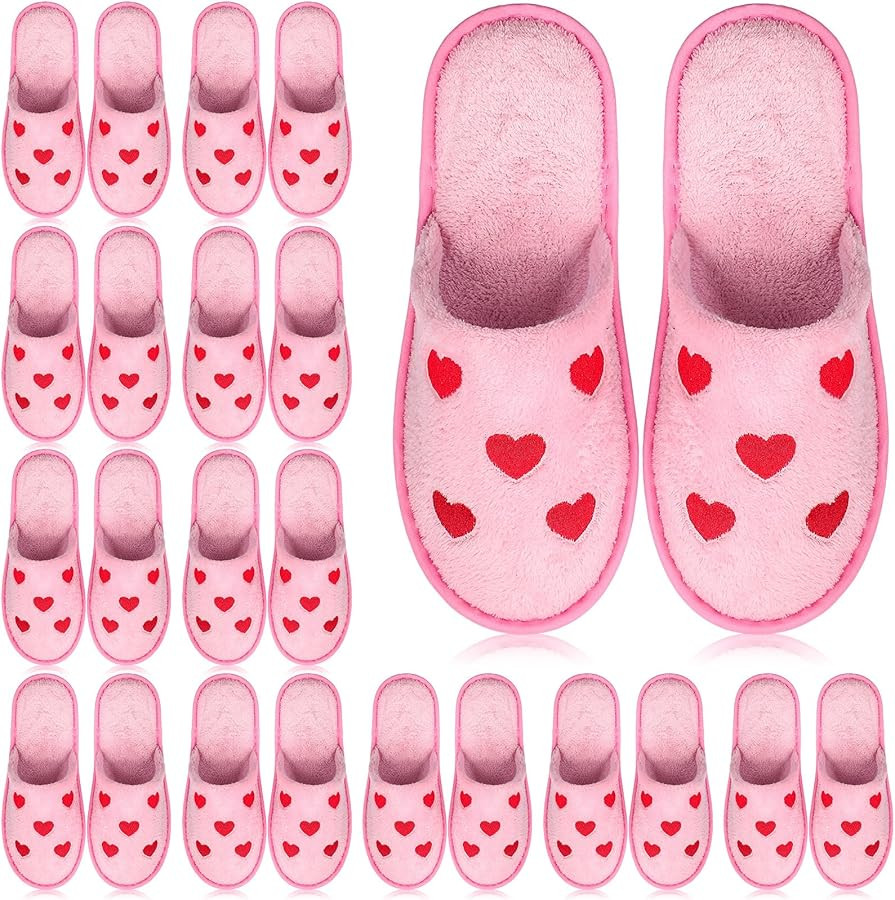 JenPen 12 Pairs Galentine's Day Fuzzy Heart Love Disposable Slippers Gifts Bulk Valentines Day Pa... | Amazon (US)
