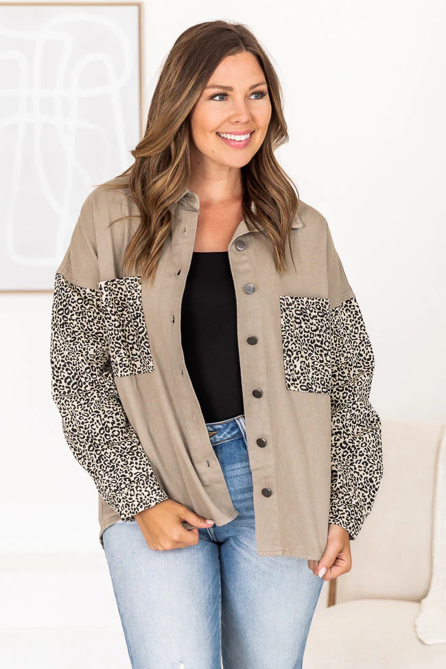 Writing Our Love Song Animal Print Shacket Olive | Pink Lily