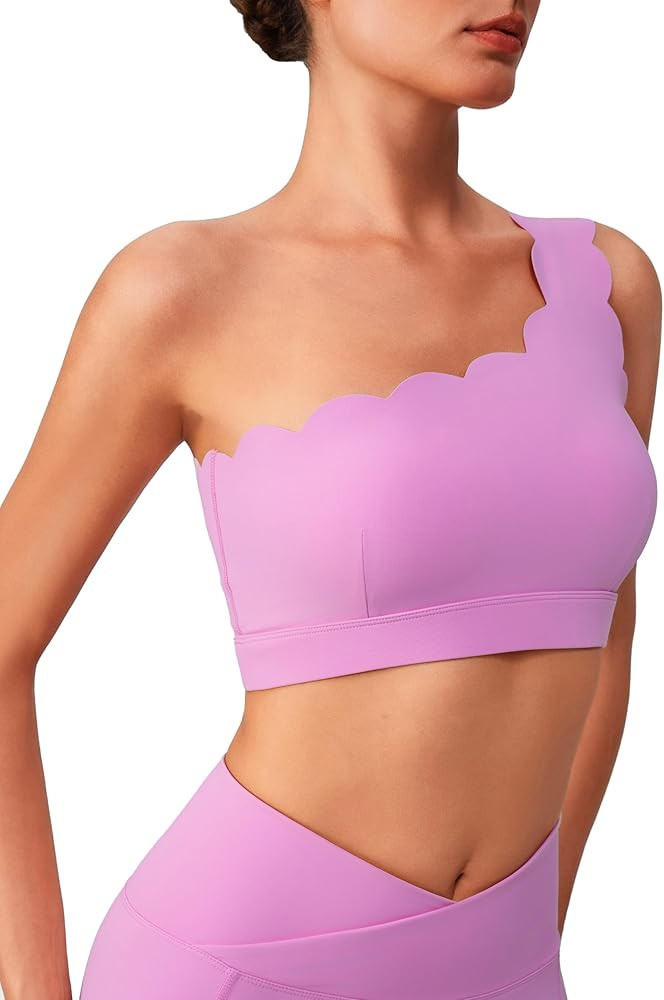 MEIVSO Womens One Shoulder Sports Bra Yoga Workout Bras with Removable Pads | Amazon (US)