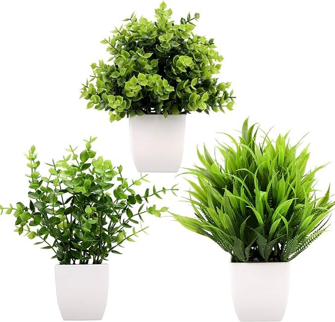 Greentime 3Pack Mini Fake Plants in Pots,Artificial Plastic Eucalyptus Plants,Wheat Grass Potted ... | Amazon (US)