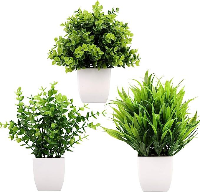 Greentime 3Pack Mini Fake Plants in Pots,Artificial Plastic Eucalyptus Plants,Wheat Grass Potted ... | Amazon (US)