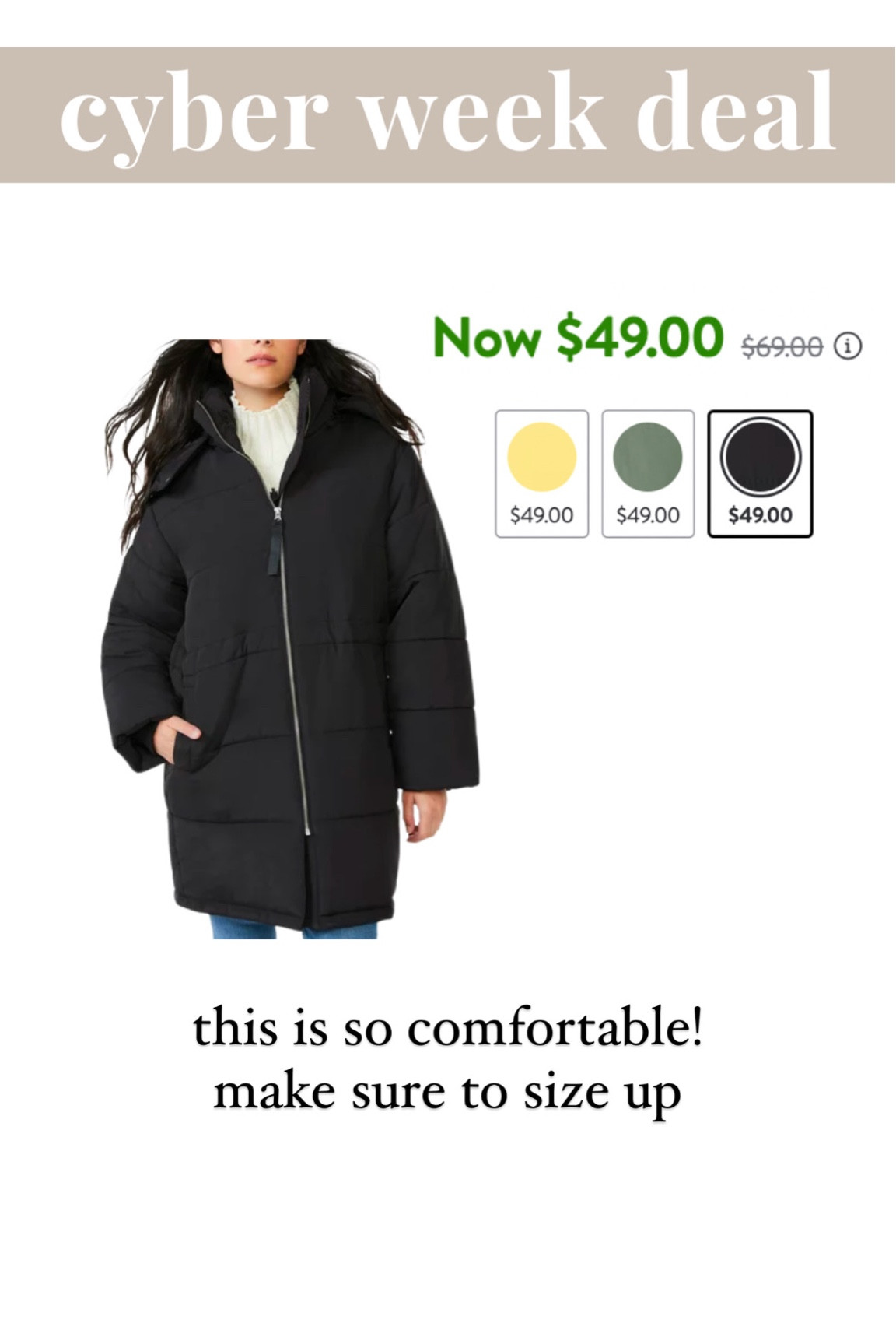 puffer coat under $50 — size up!

// Walmart, Walmart fashion, free assembly, winter coat, puffer coat, Black Friday deal, cyber Monday deal, mid size, midsize, size 12 

#LTKGiftGuide #LTKCyberweek #LTKsalealert