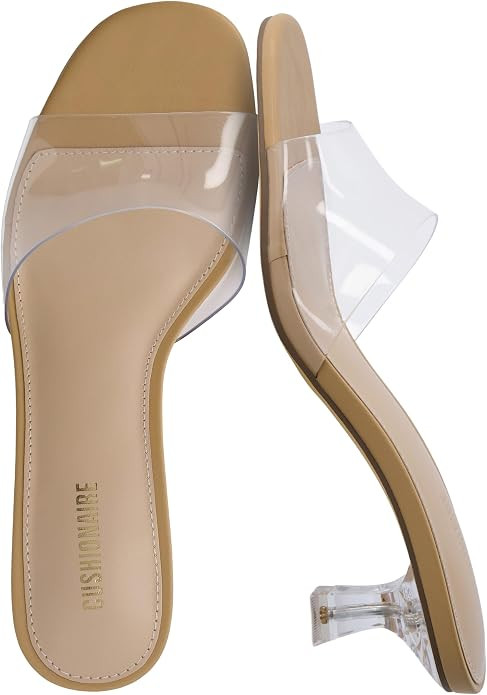 CUSHIONAIRE Doral Clear Kitten Heels for Women, Slip-On Open Toe Dress Sandals with Cushioned Foo... | Amazon (US)