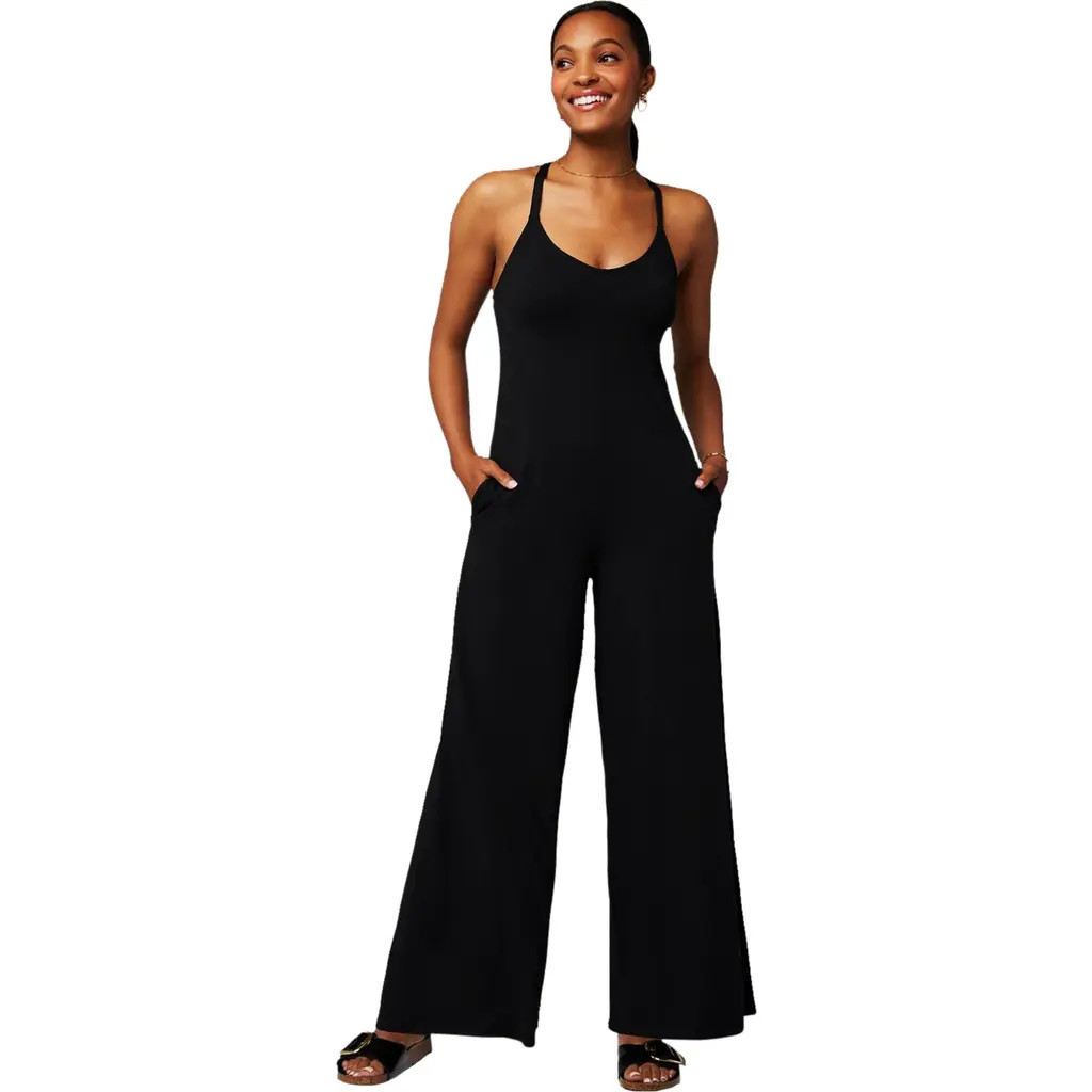Fabletics Cloud Jersey Wide Leg Jumpsuit in Black at Nordstrom, Size X-Small | Nordstrom