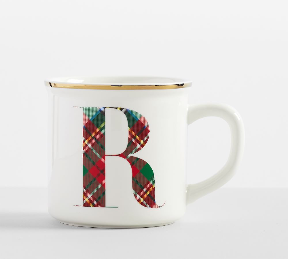 Stewart Plaid Alphabet Stoneware Mug - E | Pottery Barn (US)