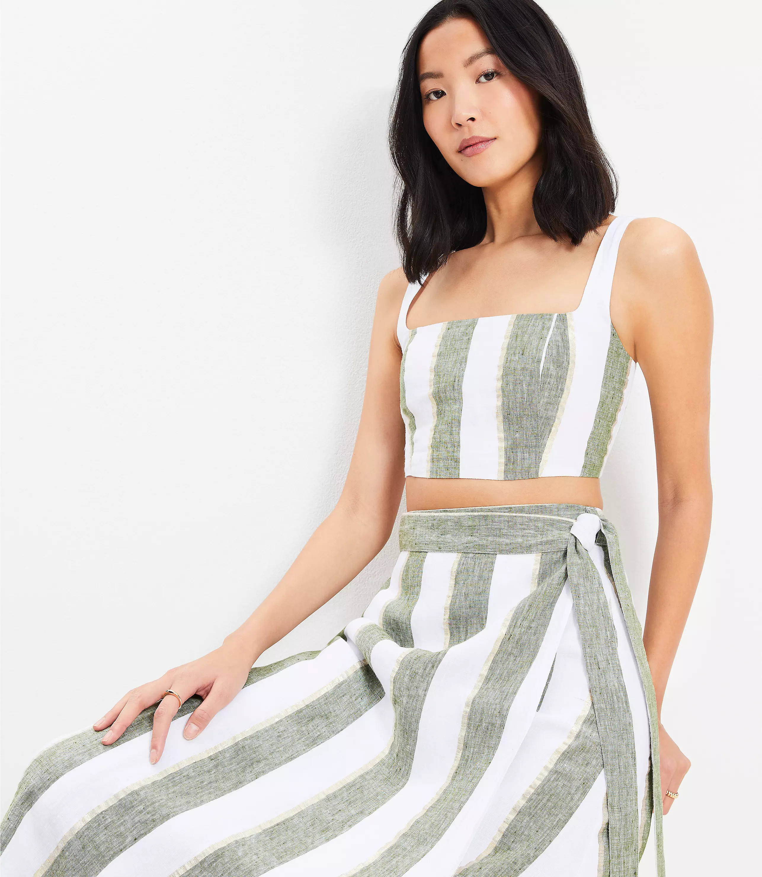 LOFT Beach Striped Linen Square Neck Bralette | LOFT