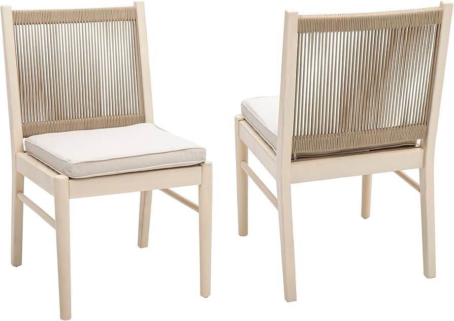 Christopher Knight Home Ambrose Acacia Wood Outdoor Dining Chairs, Bleach/Beige/Yellow (Set of 2) | Amazon (US)