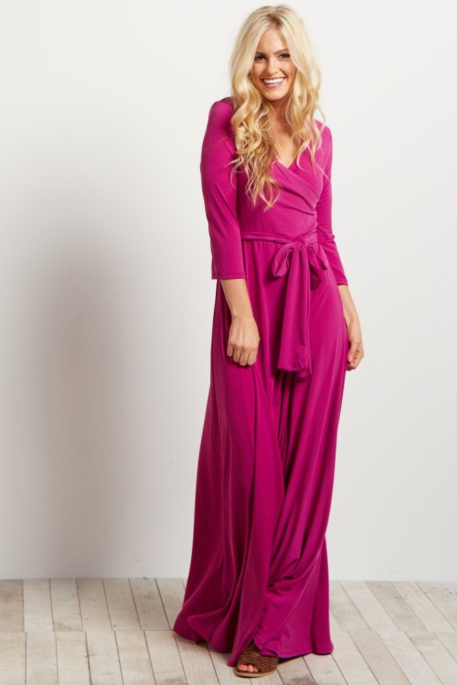 Magenta Draped 3/4 Sleeve Maxi Dress | PinkBlush Maternity