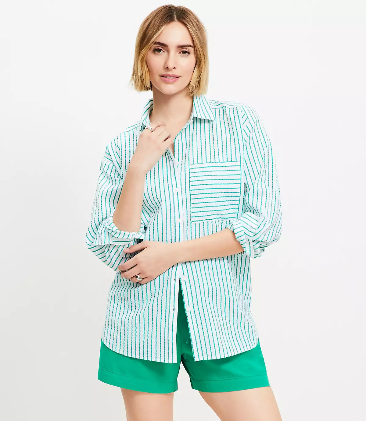 Striped Everyday Oversized Pocket Shirt | LOFT