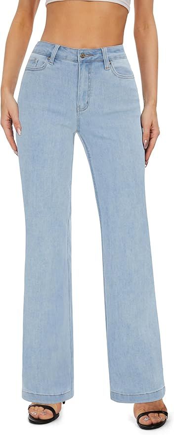 FLYING BANANA Women's High Waisted Wide Leg Baggy Stretch Denim Jeans | Amazon (US)