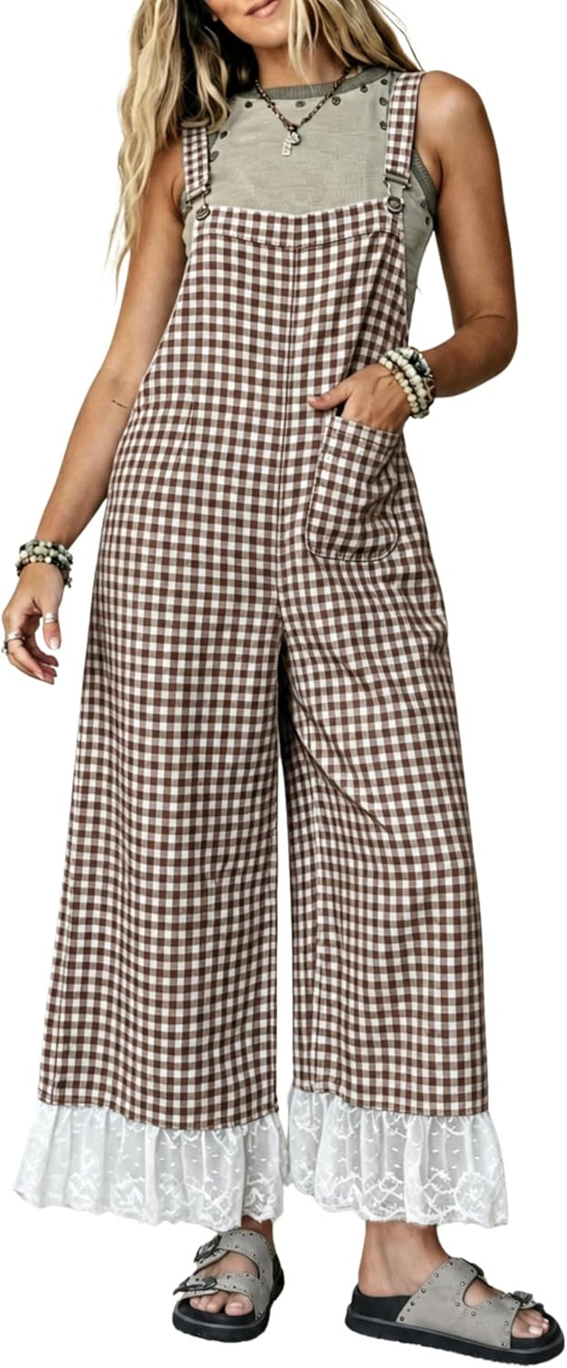Himosyber Women's Gingham Overalls Wide Leg Jumpsuits | Amazon (US)