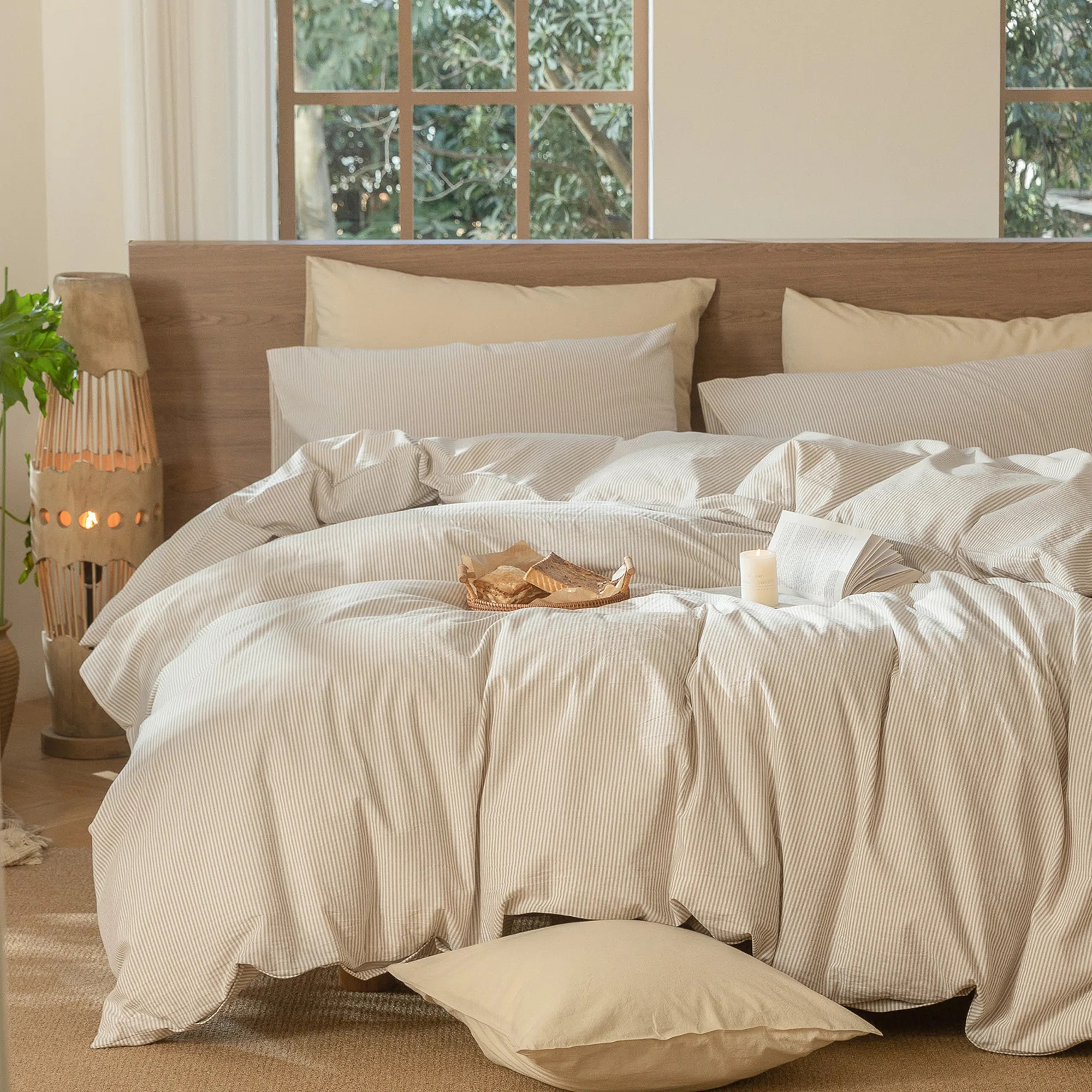 MooMee Striped Duvet Cover Set 100% Washed Cotton Linen Like Textured | Wayfair North America