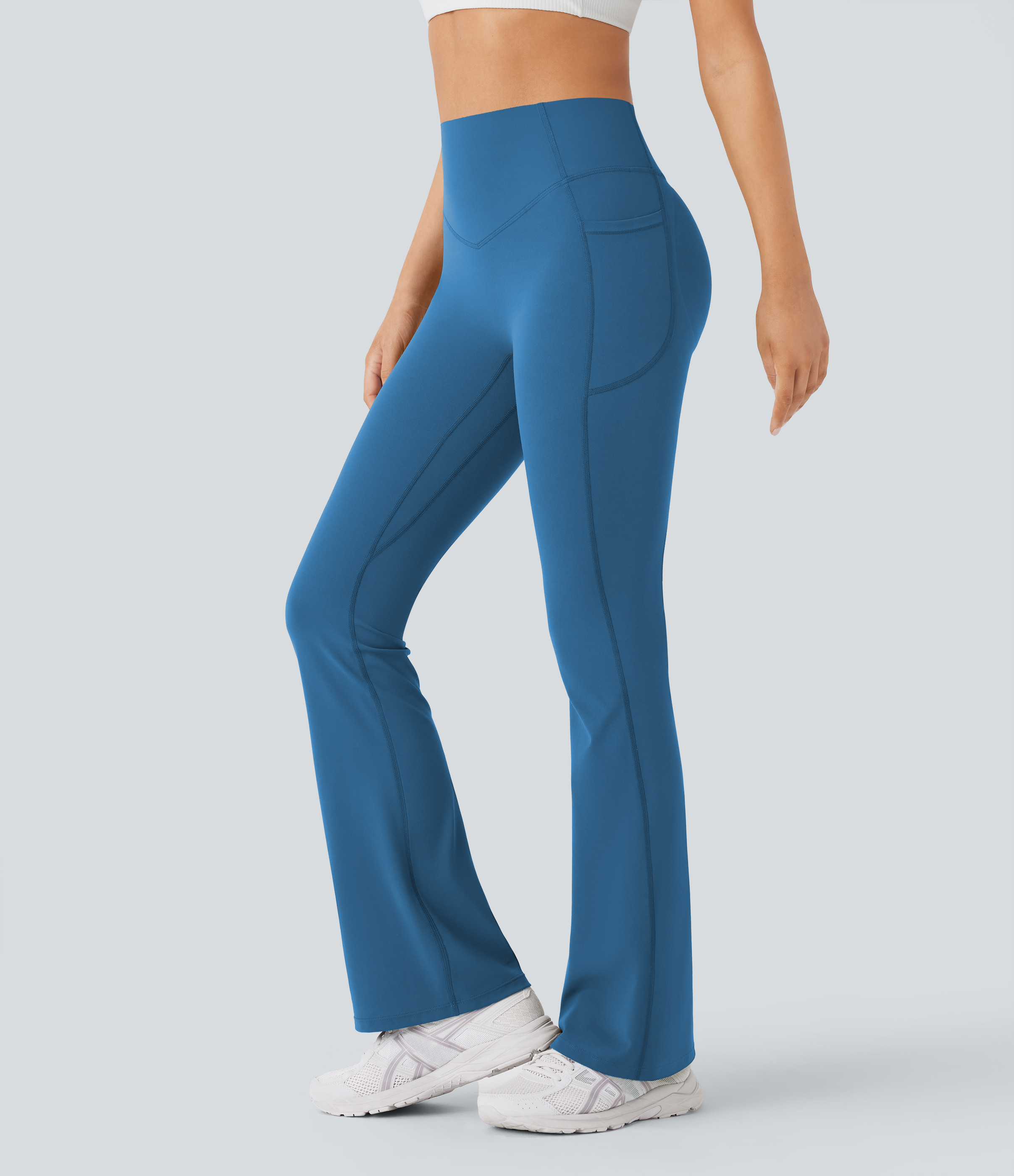 Halara Halara UltraSculpt™ SoCinched High Waisted Scrunch Butt Lifting Tummy Control Pocket Shaping Yoga Bootcut Leggings - Vallarta Blue - XS(regular) | HALARA