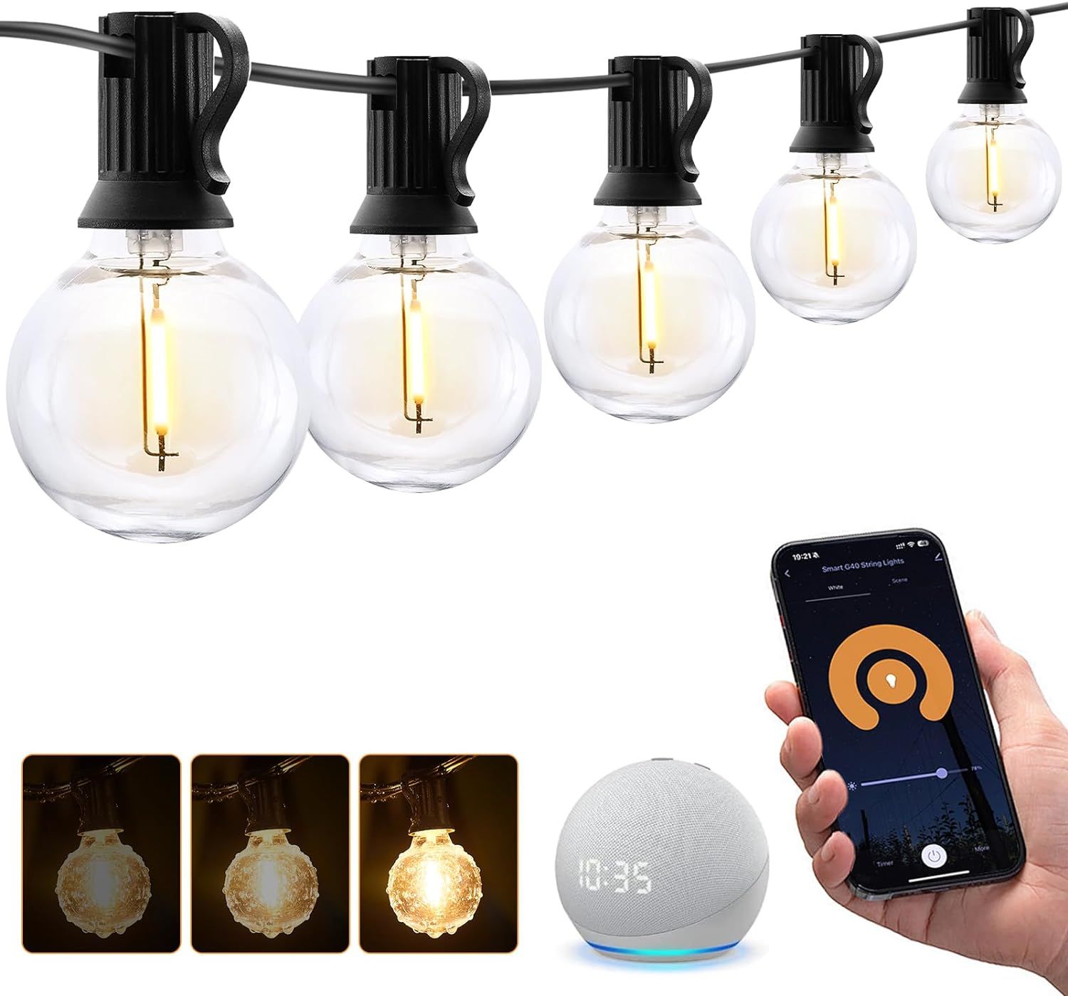 XMCOSY+ Smart Outdoor String Lights, 150Ft G40 Globe Patio Lights with 75 LED Bulbs, WiFi & APP C... | Amazon (US)