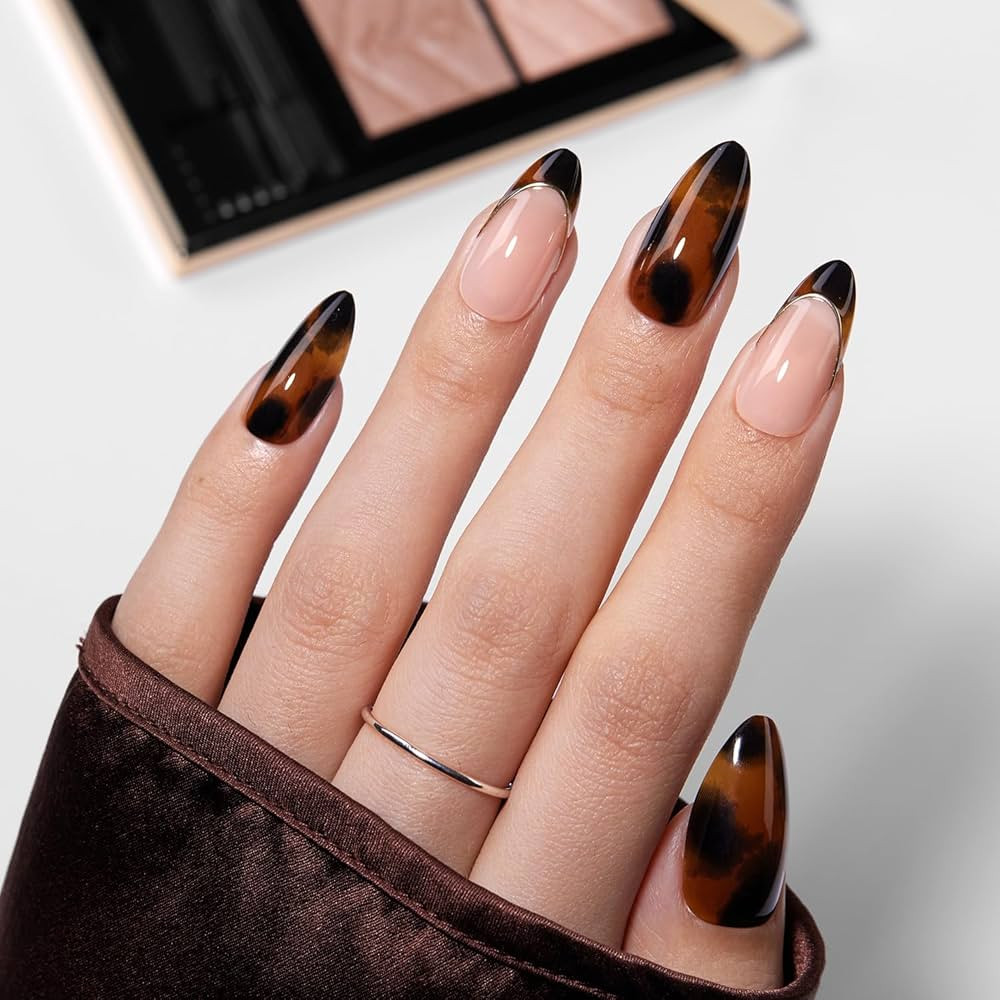 VSALON Press on Nails Medium Almond - Tortoise Shell French Tip Glue On Nails Kit for Women, Opaq... | Amazon (US)