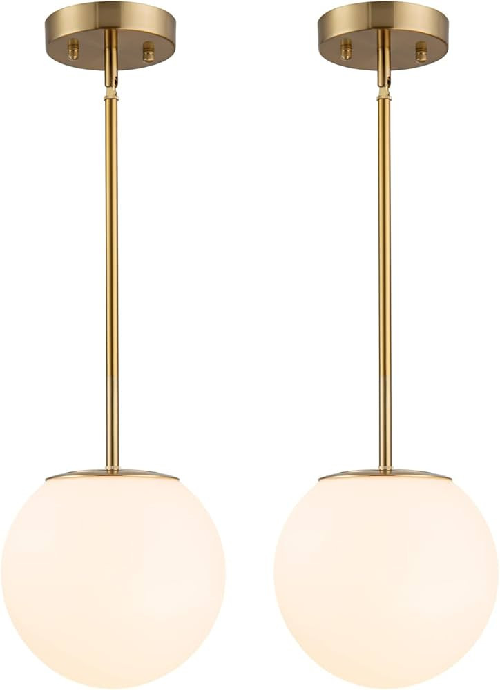 Modern Globe Pendant Light Mid Century Opal Glass Hanging Light Fixture Gold Finish, 2-Light Glas... | Amazon (US)