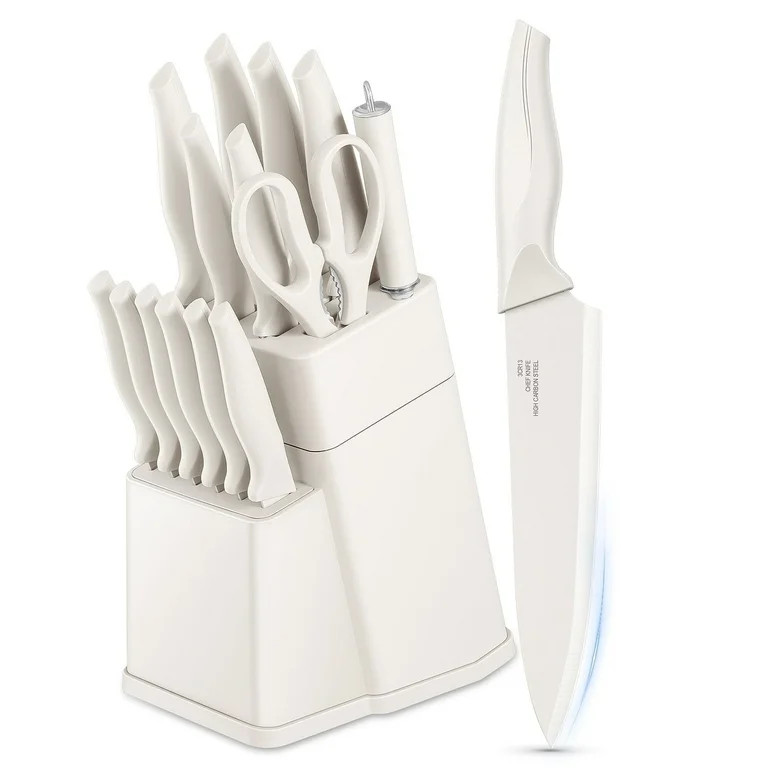 Vesteel Knife Set for Kitchen with Block, 15 Pcs High Carbon Stainless Steel Kitchen Knife Set wi... | Walmart (US)