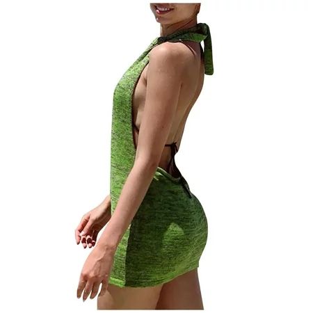REORIAFEE Womens Fall Fashion 2022 Fashion Halter Bandage Sleeveless Backless Mini Knit Dress Green  | Walmart (US)