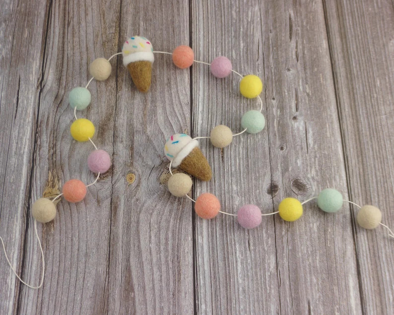 Pom Pom Garland - Summer Garland. Summer Decor. Ice Cream Party. Pompom Garland. Felt Ball Garlan... | Etsy (US)