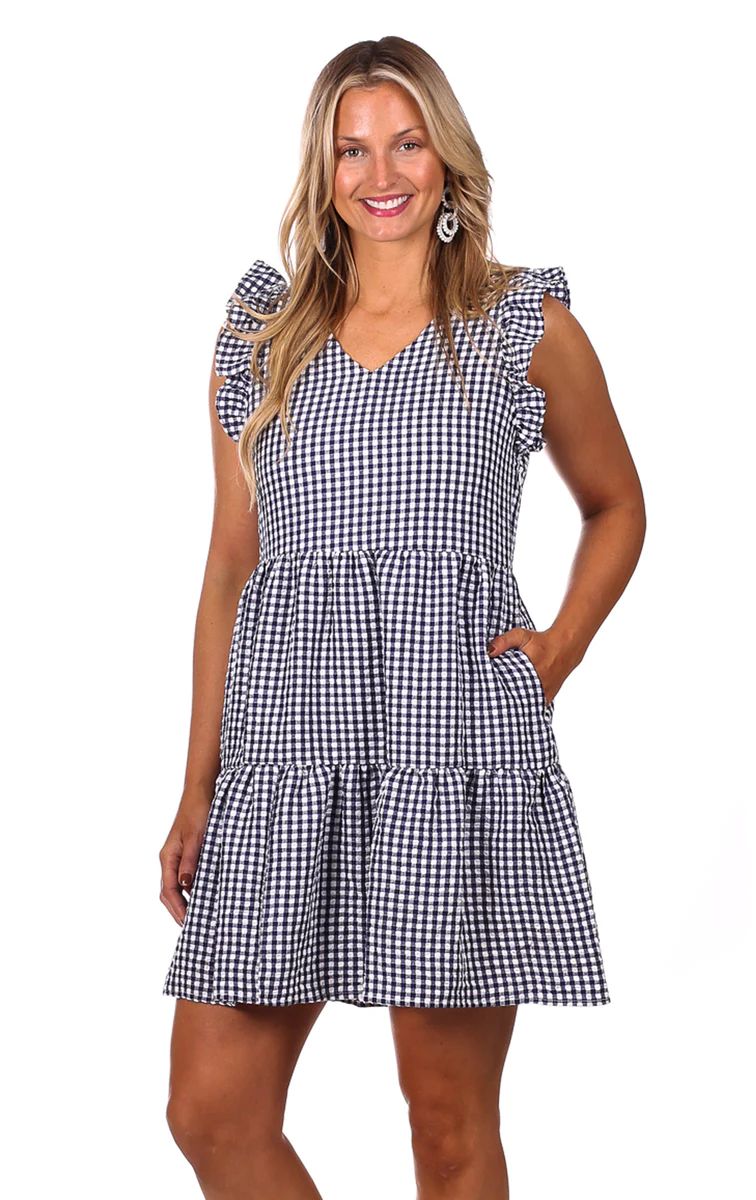 Gwen Dress in Navy Textured Gingham | Duffield Lane