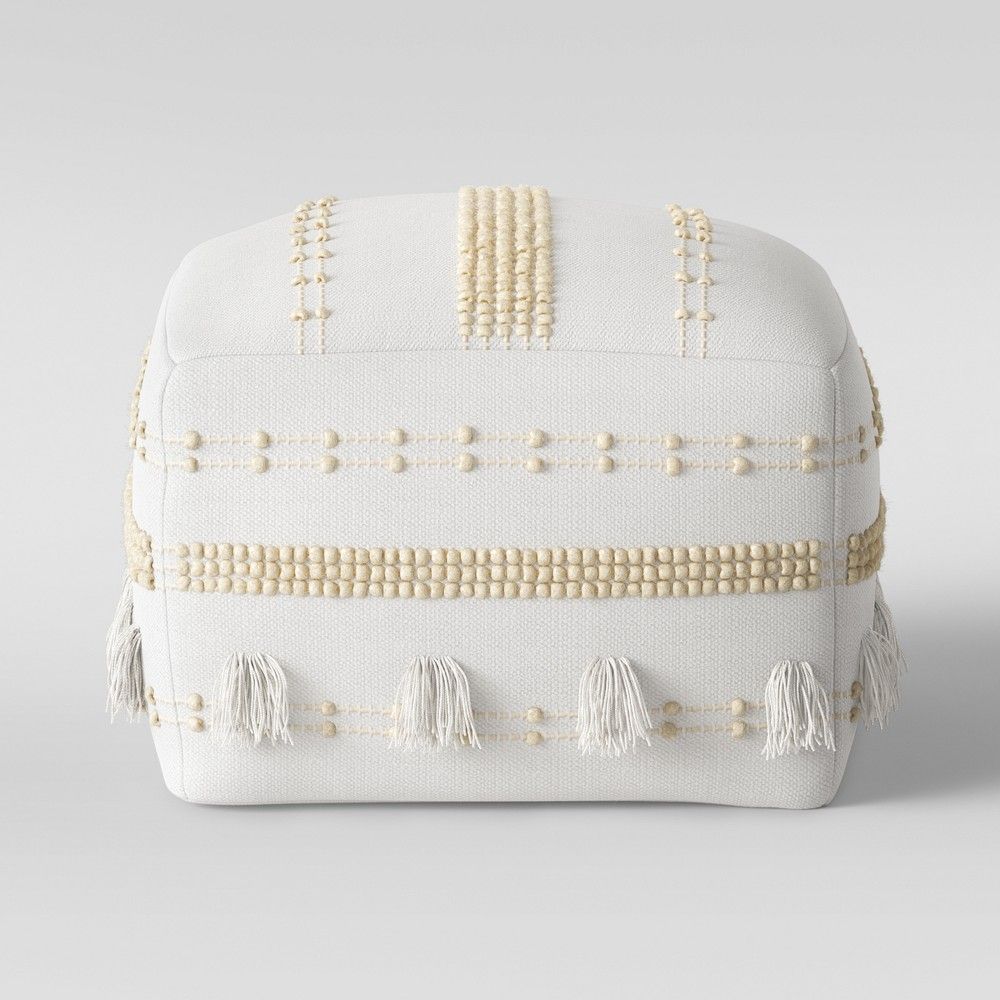 Lory Pouf Neutral Textured with Tassels - Opalhouse | Target