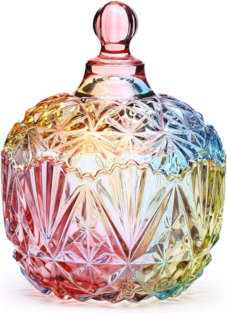 Danmu 1Pc Colorful Glass Storage Jar, Candy Jar with Lid, Cookie Jar, Jewelry Box Buffet Jar Bisc... | Amazon (US)