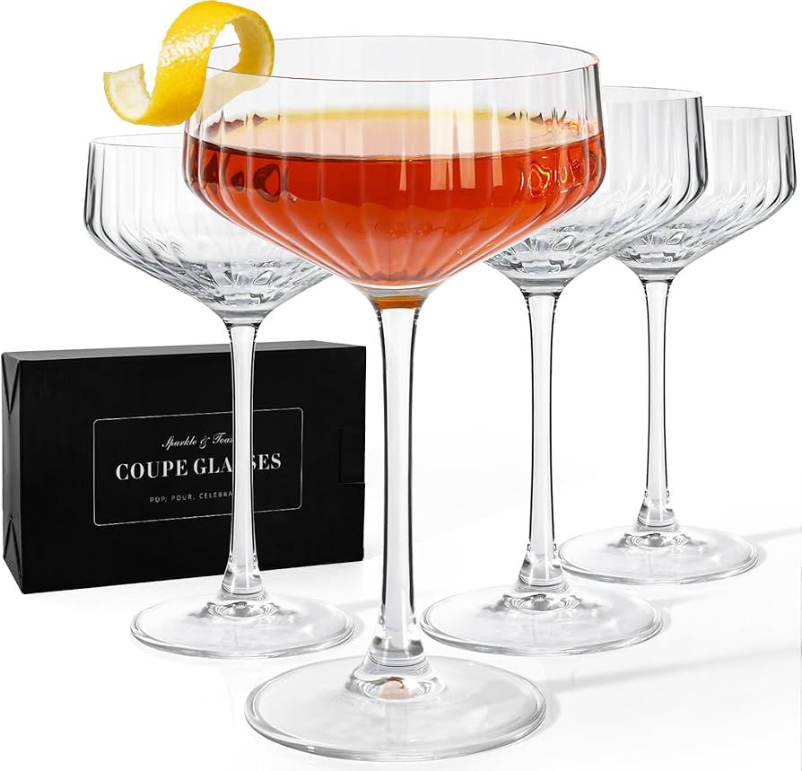 Coupe Glasses, 10oz Ribbed Coupe Martini Glass Set of 4, for Martini Cocktail, Wine, Champagne, E... | Amazon (US)