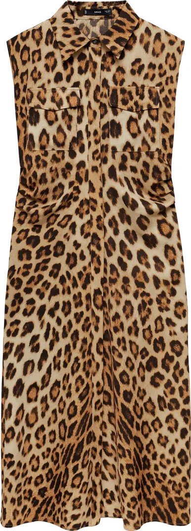 MANGO Leopard Print Sleeveless Midi Shirtdress | Nordstrom | Nordstrom