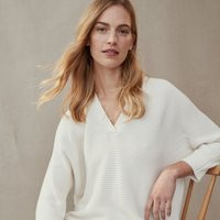 Horizontal-Rib Jumper with Cashmere, Porcelain, M | The White Company (UK)