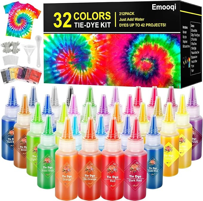 DIY Tie Dye Kits, Emooqi 32 Colours All-in-1 Tie Dye Set Contain 32 Bag Pigments, Rubber Bands, G... | Amazon (US)