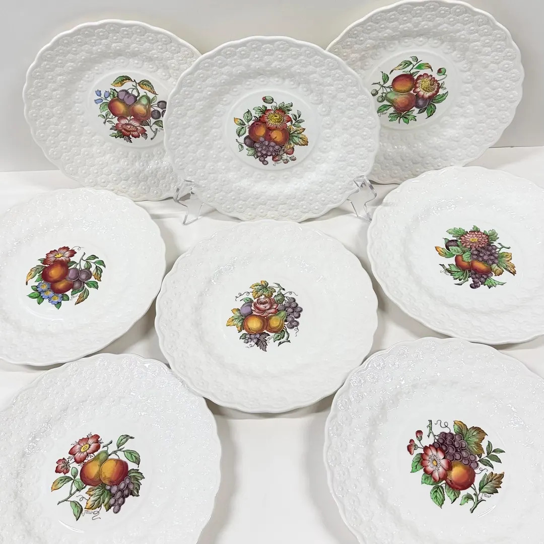 Set of 8 Spode Copeland S.2280 Plates | 9” Made in England | Vintage Floral Fruit Embossed Rim ... | Etsy (US)