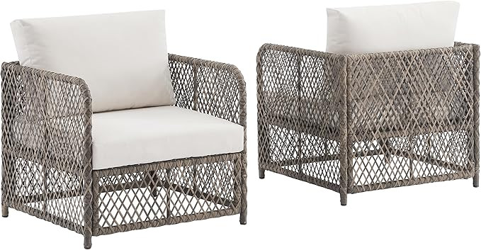 Crosley Furniture Granite Bay Wicker Outdoor Chair Set of 2, Modern Patio Chairs, Porch, Deck, Ba... | Amazon (US)