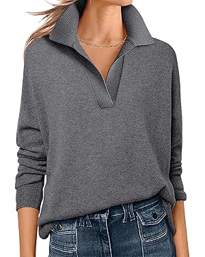 ANRABESS Womens Polo V Neck Long Sleeve Sweaters Lightweight Dressy Casual Business Basic Knit Pu... | Amazon (US)