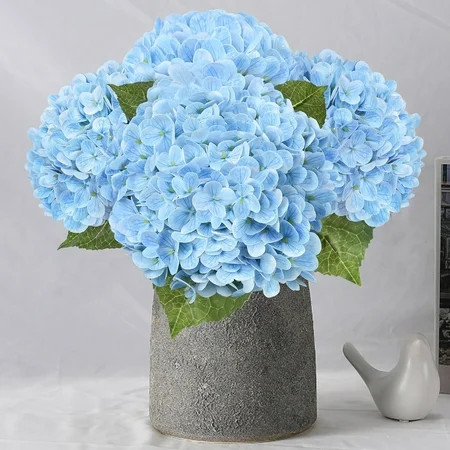 Scidweet Hydrangea Artificial Flowers, 4 Pcs 19.3" Real Touch Latex Faux Fake Flowers for Indoor Outdoor Spring Summer Patio Garden Home Yard Wedding Table Decor, Blue | Walmart (US)