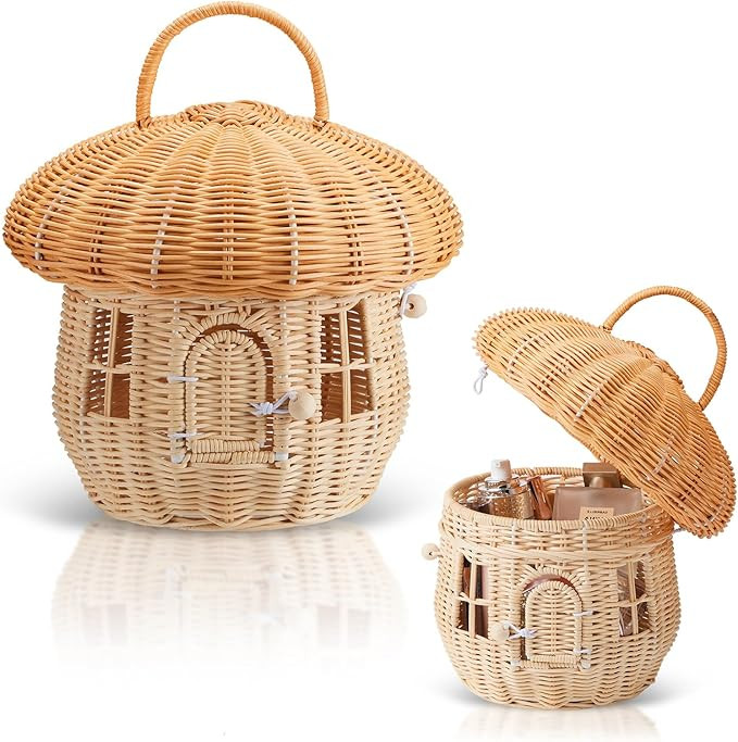Handmade Wicker Mushroom-Shaped Storage Basket for Outdoor, Kids, Decor, Photography Props | Amazon (US)