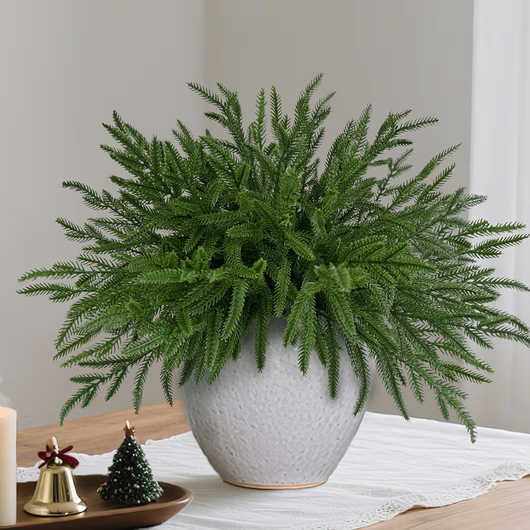 12 Pcs Real Touch Norfolk Pine Branches Christmas Decorations, 18 Inch Greenery Xmas Picks Artificial Plants Norfolk Pine Stems Home Decor for Vase DIY Garland Wreath Evergreen Winter Decor | Amazon (US)