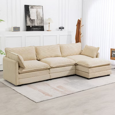 HYLEORY Sectional Sofa with Ottoman, L Shaped Free Combination Corduroy Couch Furniture Sets for Living Room in khaki | Target