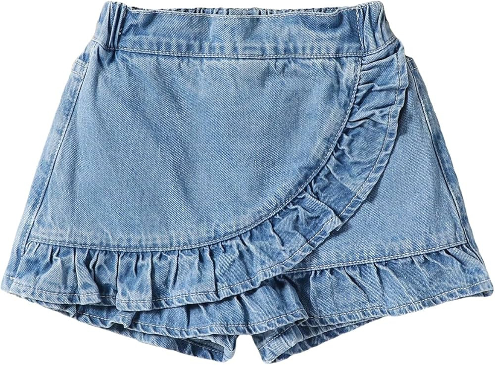 Floerns Girls Casual Ruffle Trim Denim Skorts Elastic Waist Skirt Shorts | Amazon (US)
