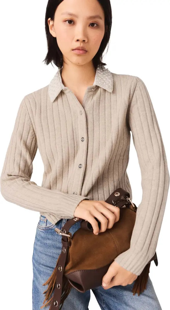 Cardigan with removable bead collar | Nordstrom