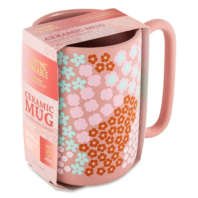 Thyme & Table Pink Flowers Soft Touch Mug 19.6 fl oz, Stoneware | Walmart (US)
