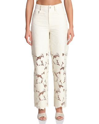 Avec Les Filles Guipure Lace Wide Leg Jeans in Off White | Bloomingdale's Women | Bloomingdale's (US)
