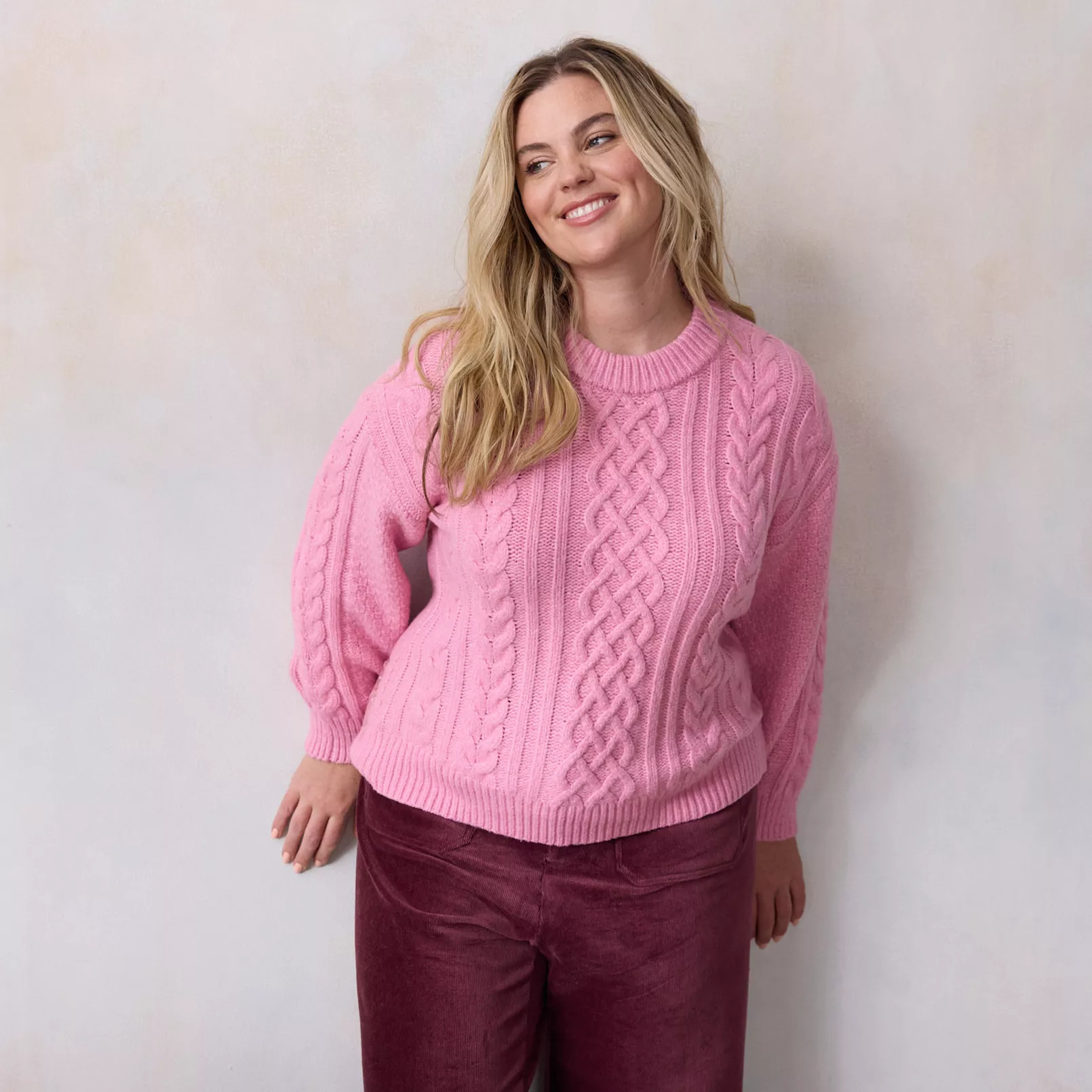 Plus Size LC Lauren Conrad Crewneck Cable Pullover Sweater | Kohl's